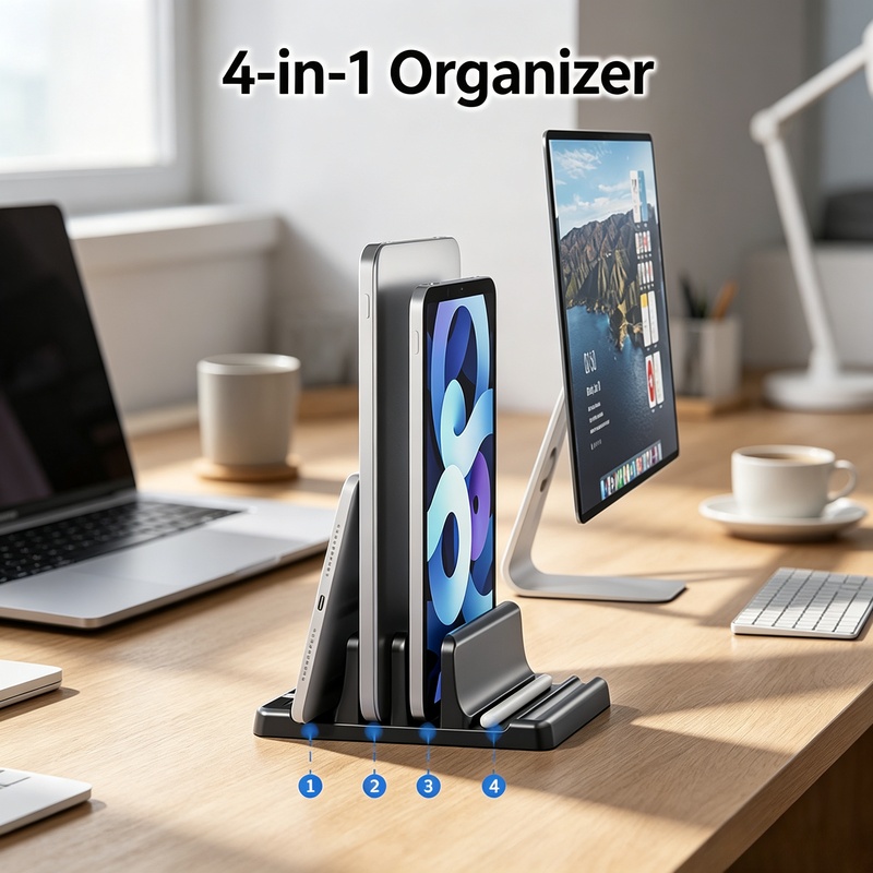 Laptop Stand Portable - Vertical Laptop Stand Multi‑Slot Notebook Storage