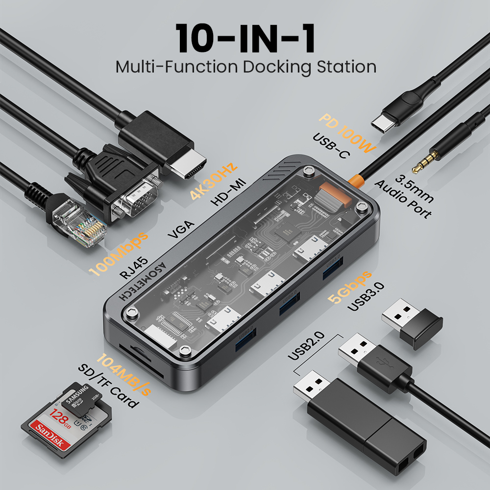 10 In 1 Hub Usb 3.0 Type C To  - đánh giá và giá Laptop Accessories For Programmers
